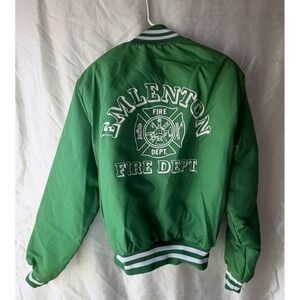 Vintage Emlenton PA Vol Fire Department Halloway Nylon Varsity Jacket Green Lg